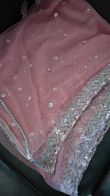 Dusty Pink SIlver Net dupatta