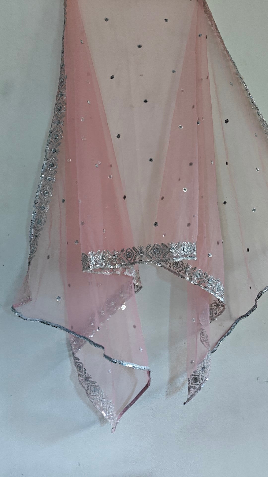 Dusty Pink SIlver Net dupatta
