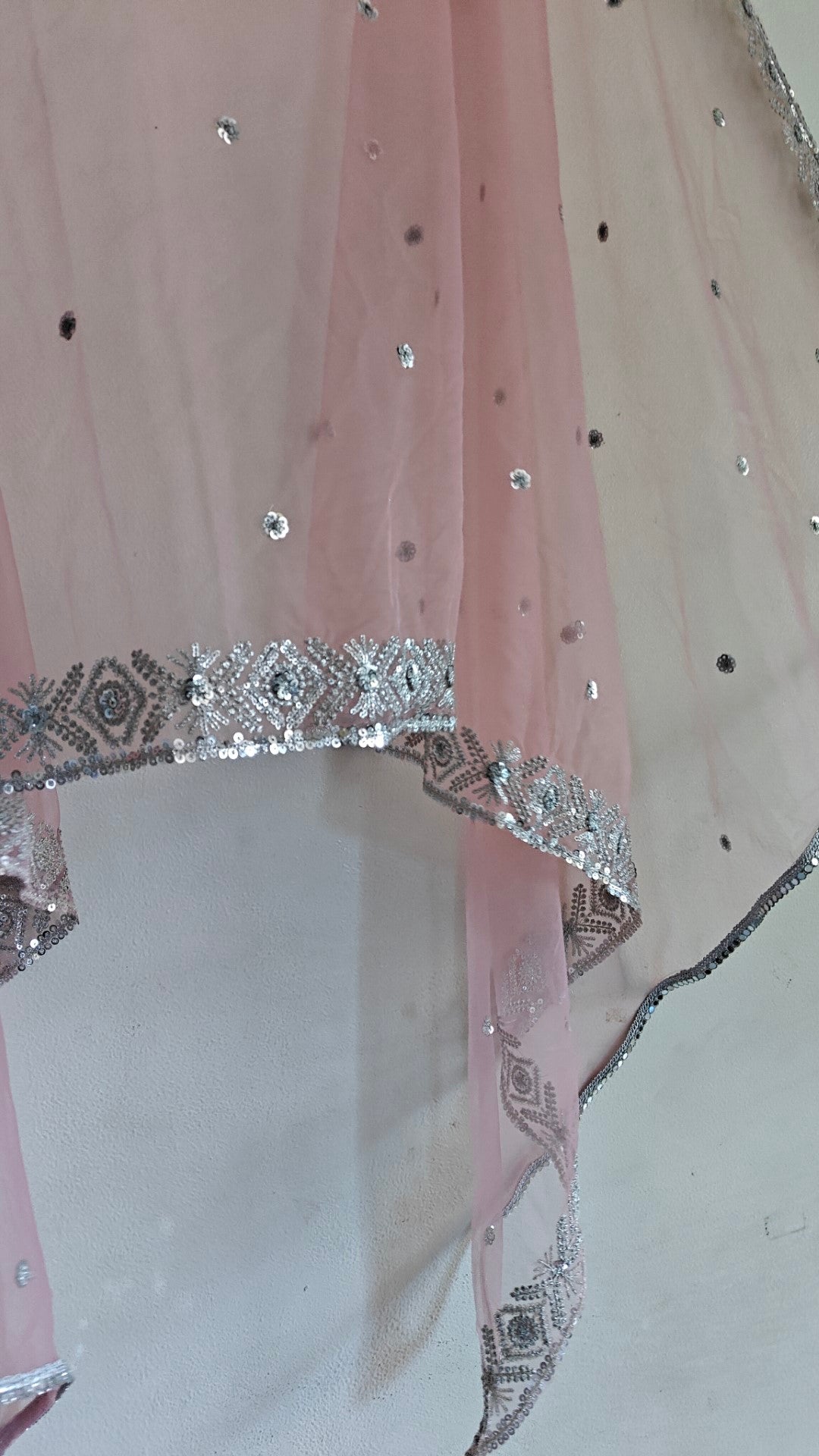 Dusty Pink SIlver Net dupatta