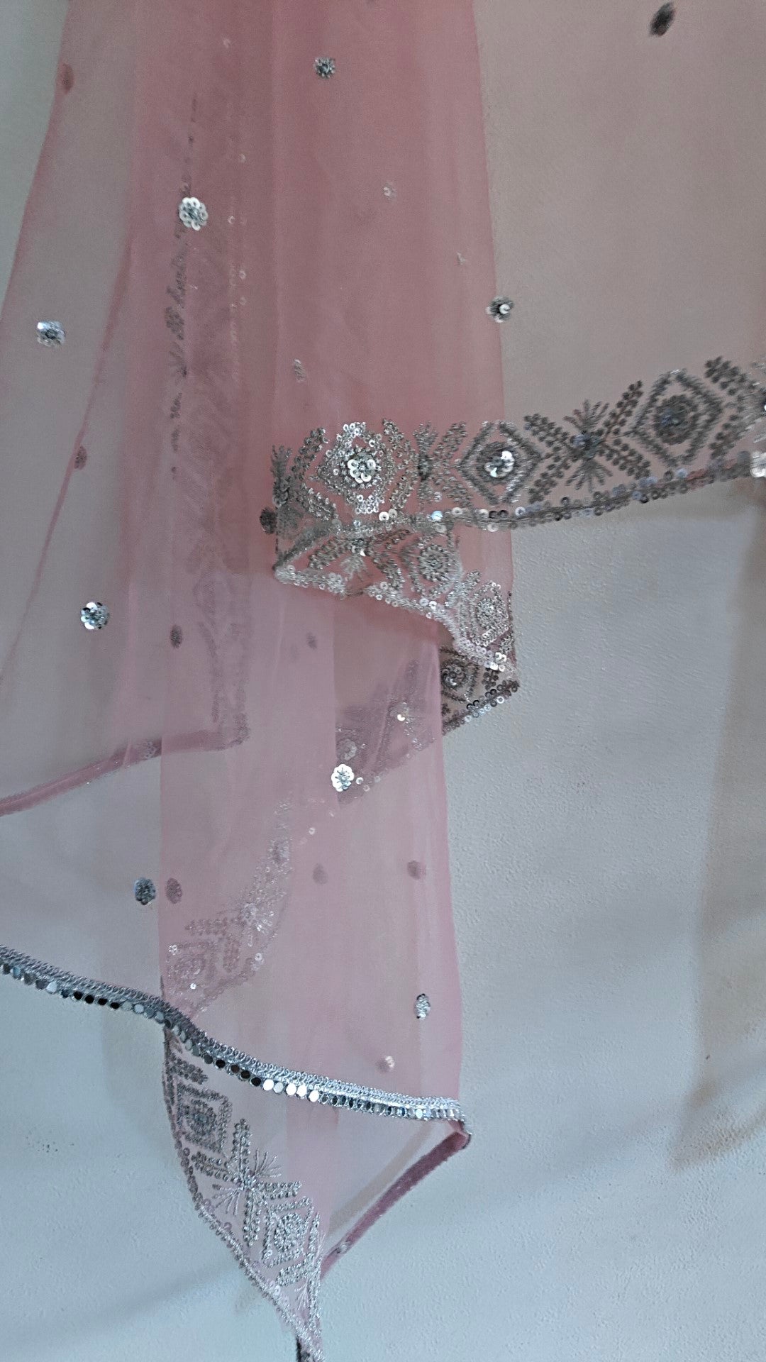 Dusty Pink SIlver Net dupatta