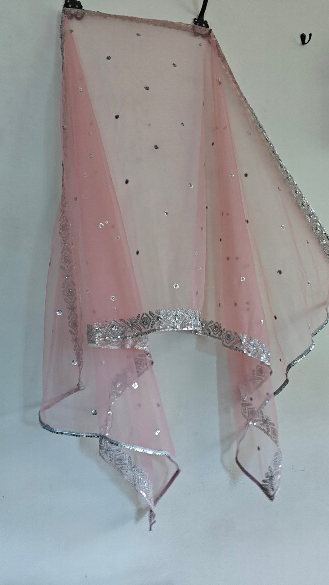 Dusty Pink SIlver Net dupatta
