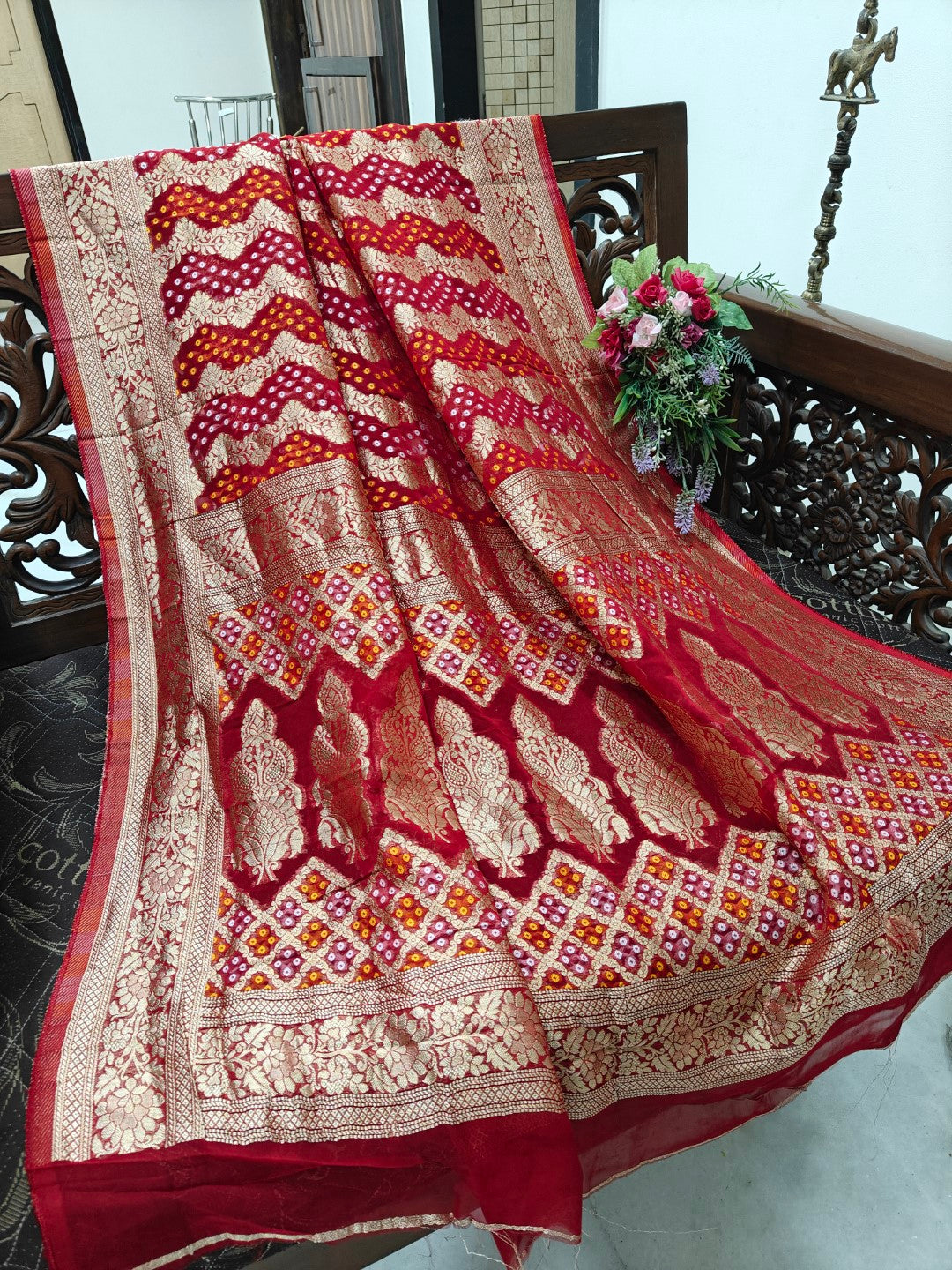 Pure Georgette Dupatta. Red Bridal Dupatta