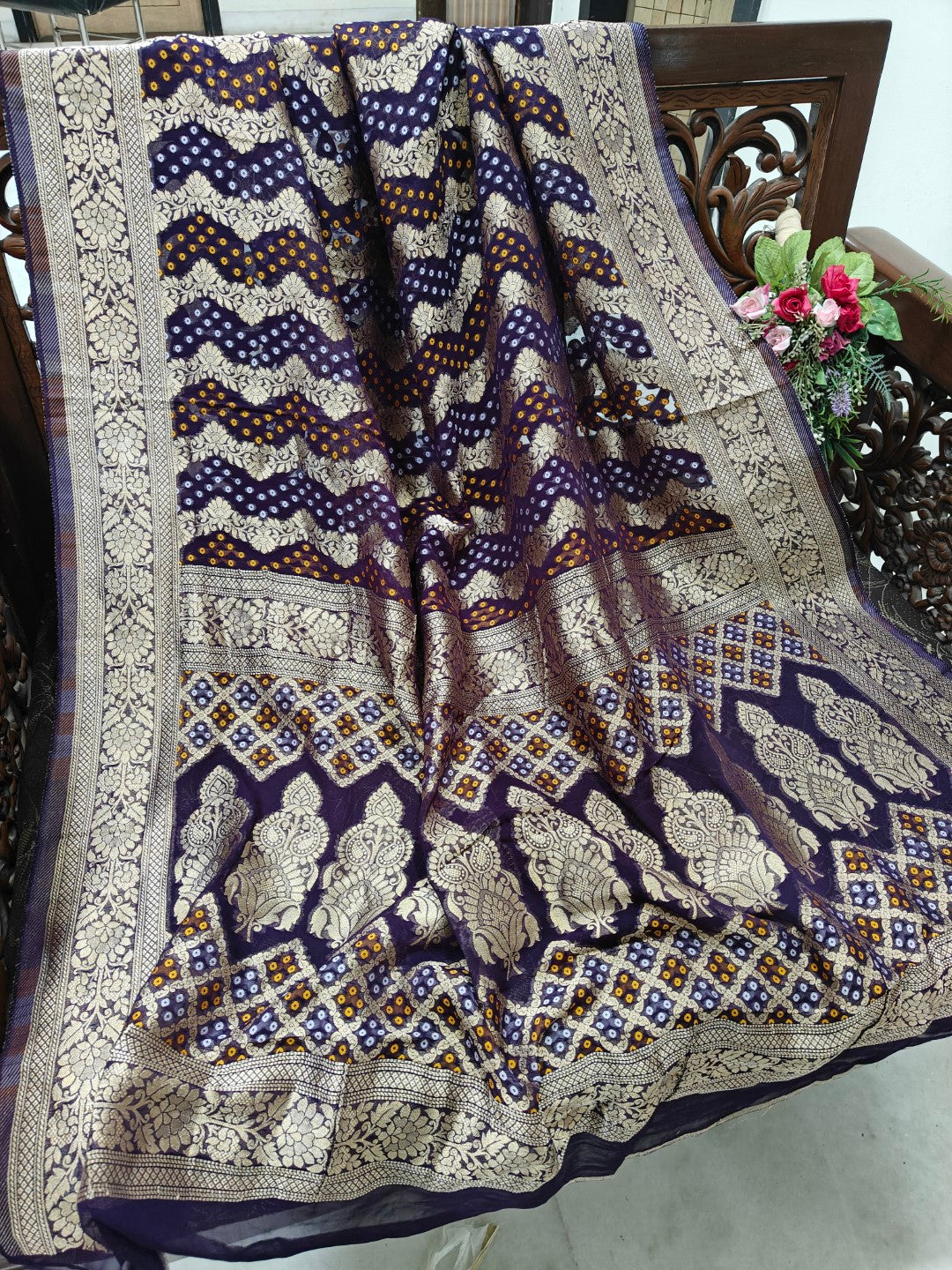 Pure Georgette Dupatta. Purple Bridal Dupatta