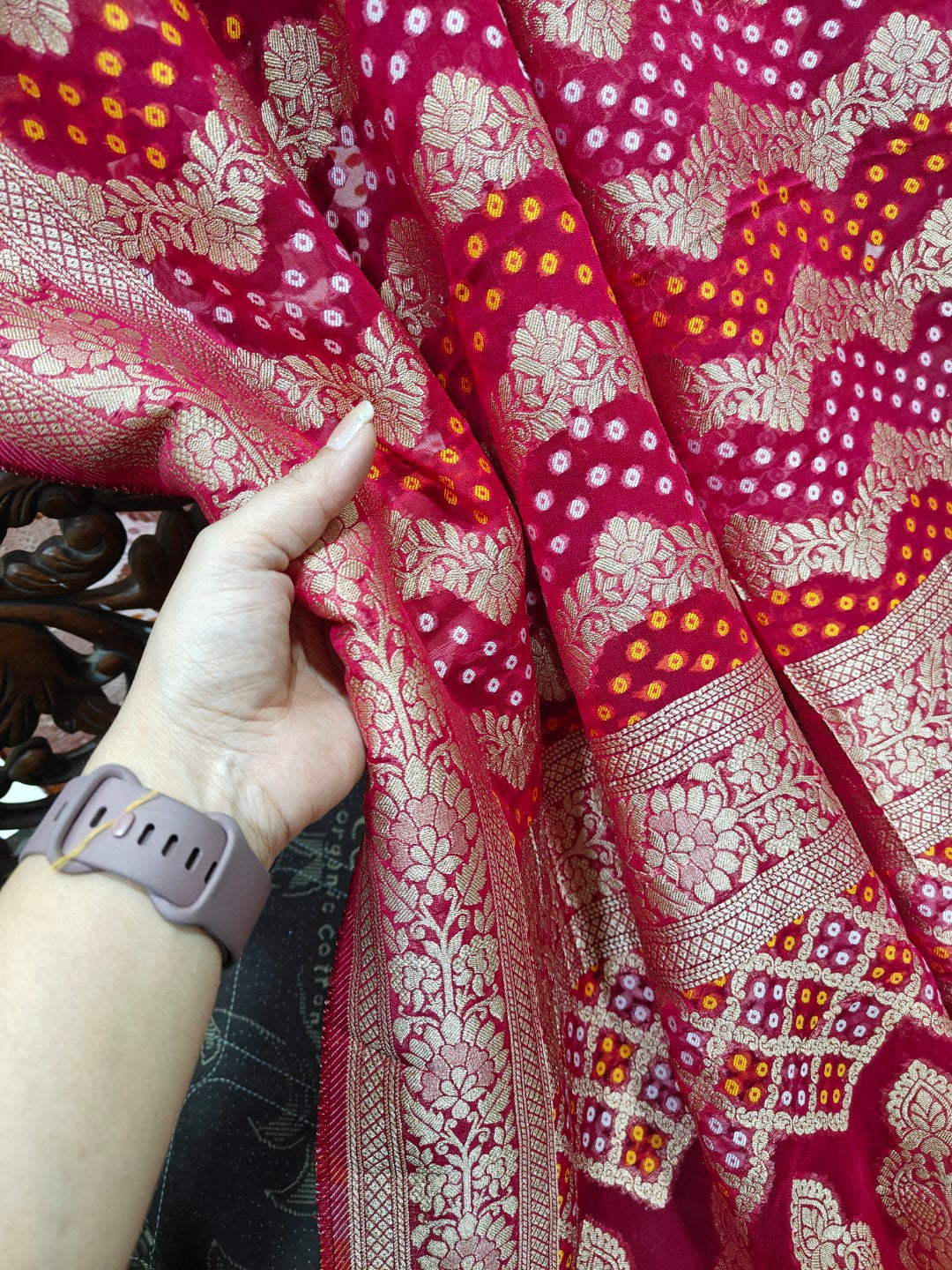 Pure Georgette Dupatta. Hot Pink Bridal Dupatta