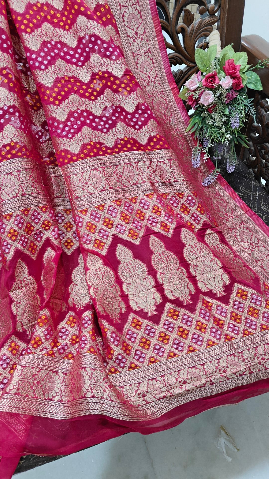 Pure Georgette Dupatta. Hot Pink Bridal Dupatta