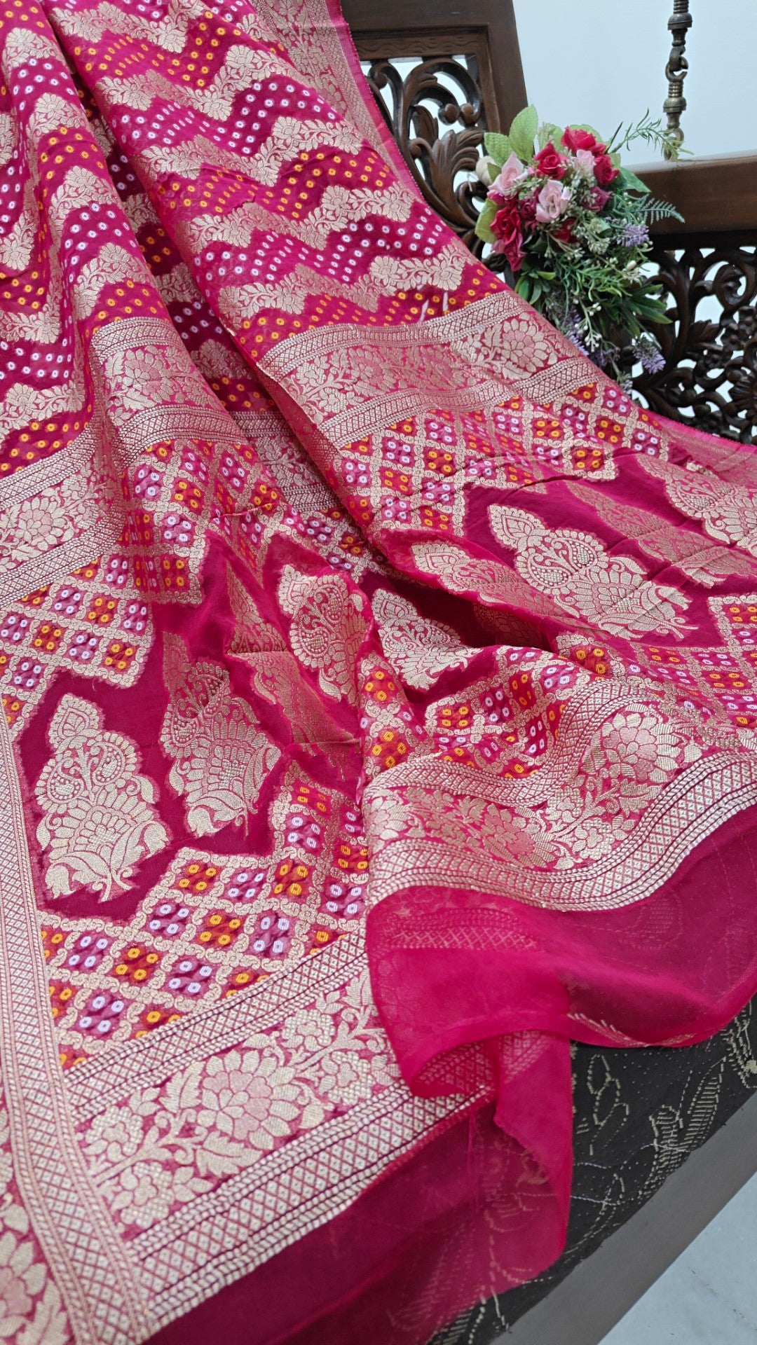 Pure Georgette Dupatta. Hot Pink Bridal Dupatta