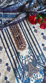 Cotton Printed Dress material Beige Bule