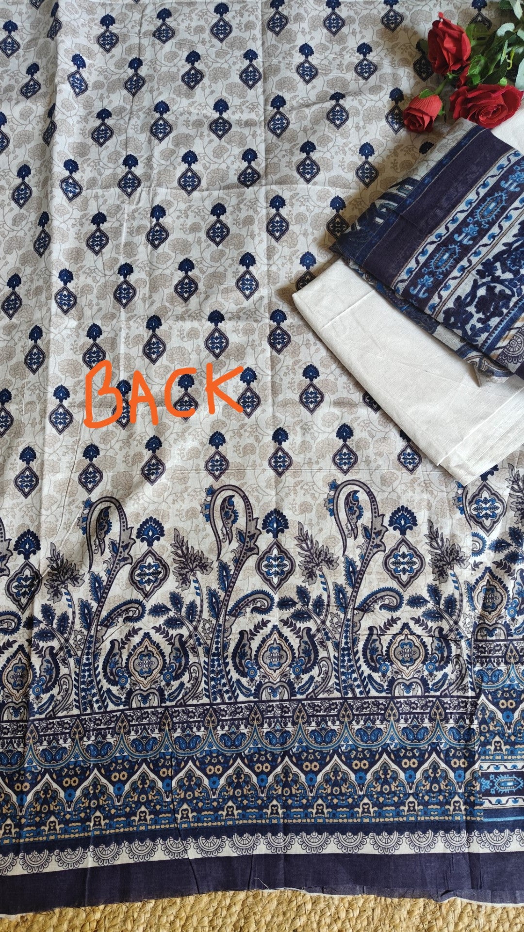 Cotton Printed Dress material Beige Bule