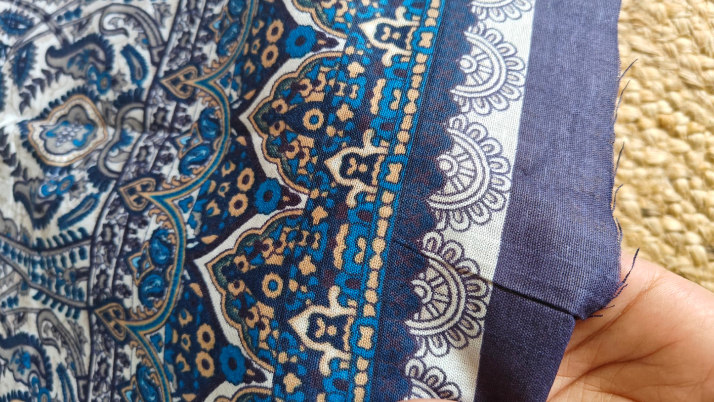 Cotton Printed Dress material Beige Bule