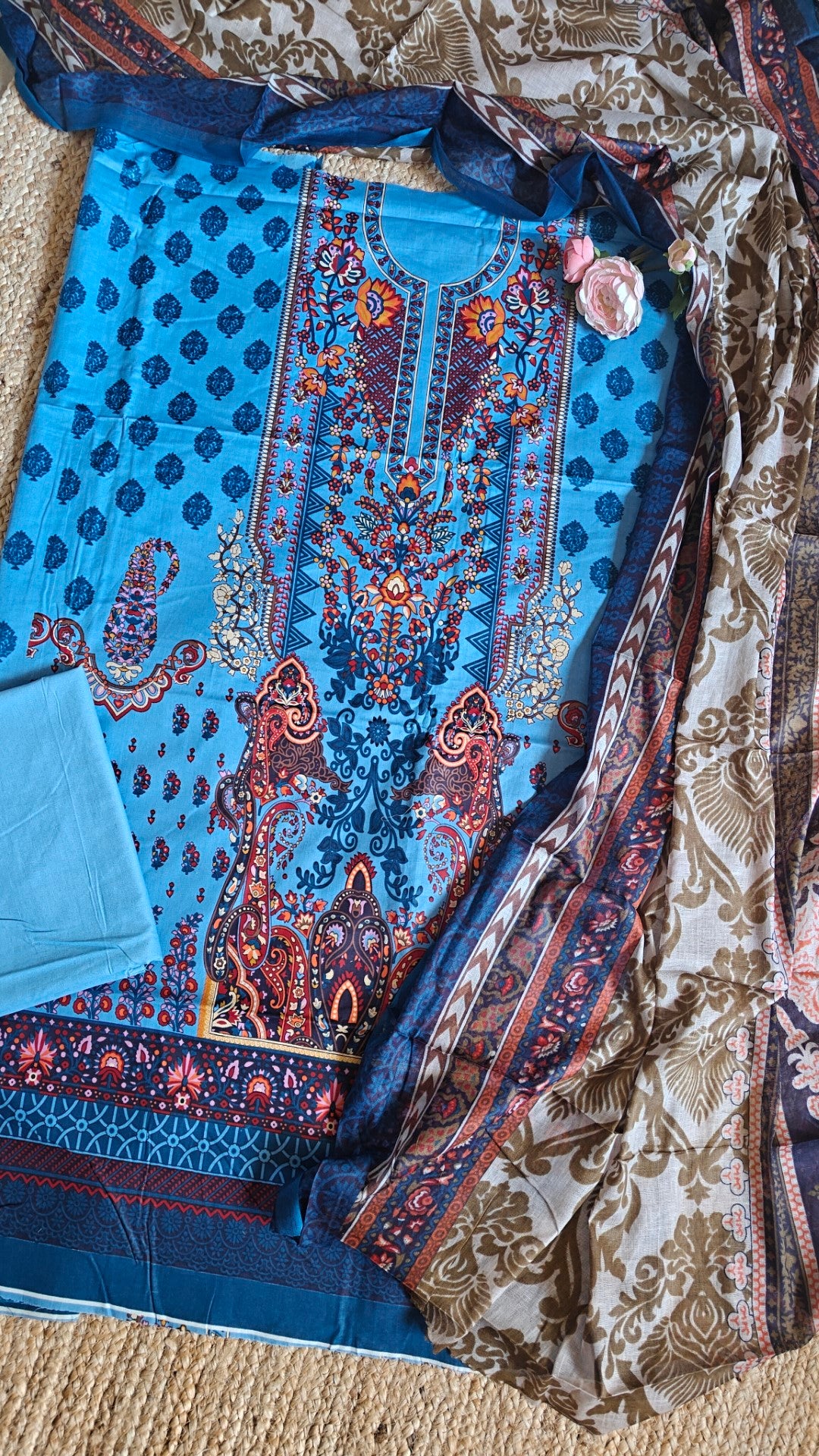 Blue Cotton Printed Dress material