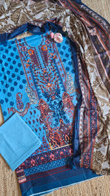 Blue Cotton Printed Dress material