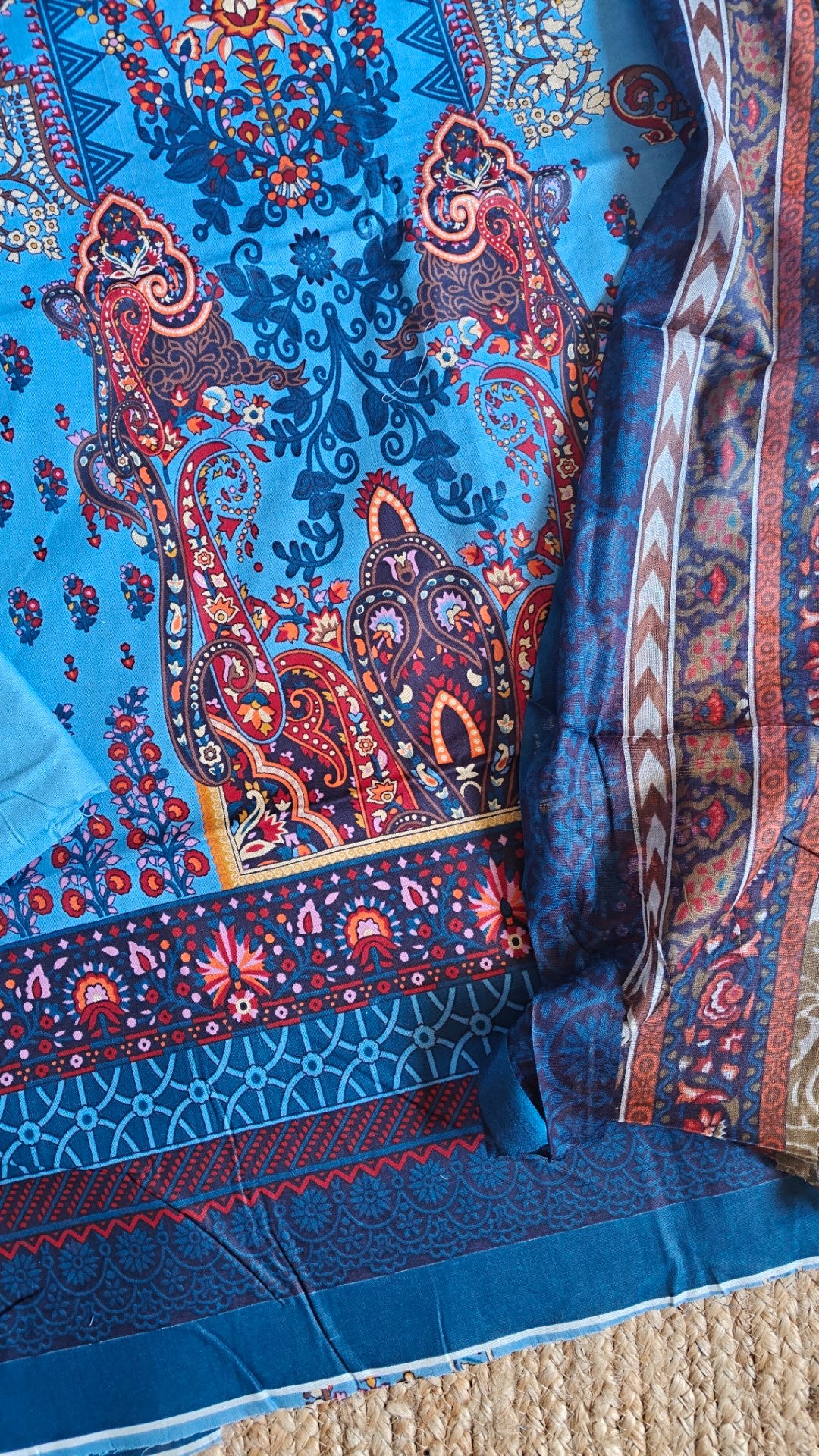 Blue Cotton Printed Dress material