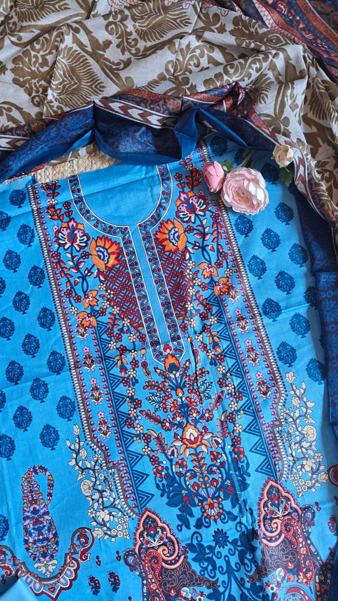 Blue Cotton Printed Dress material