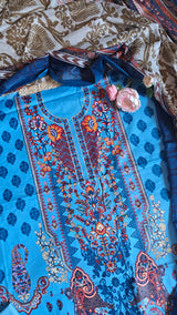 Blue Cotton Printed Dress material