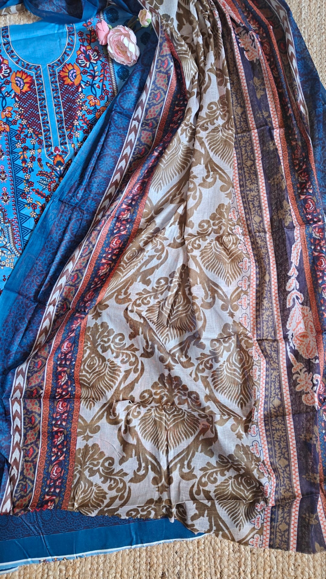 Blue Cotton Printed Dress material