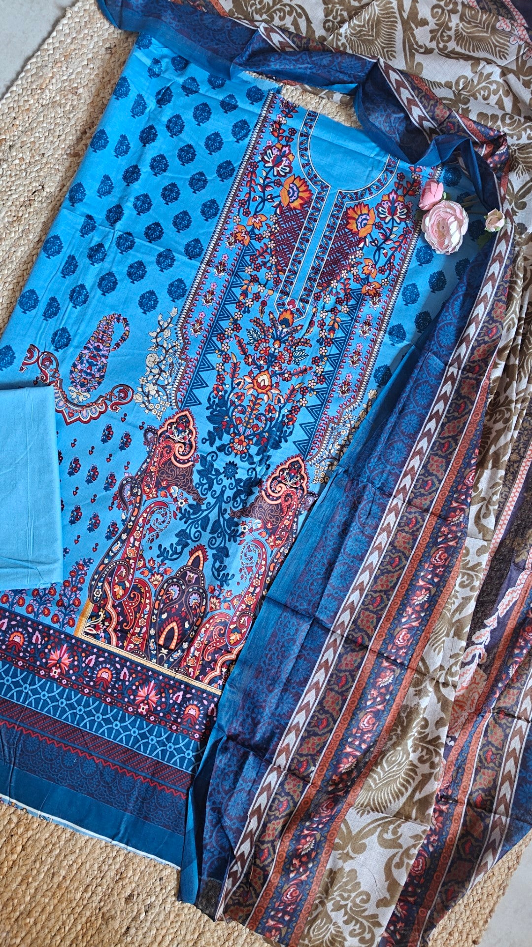 Blue Cotton Printed Dress material