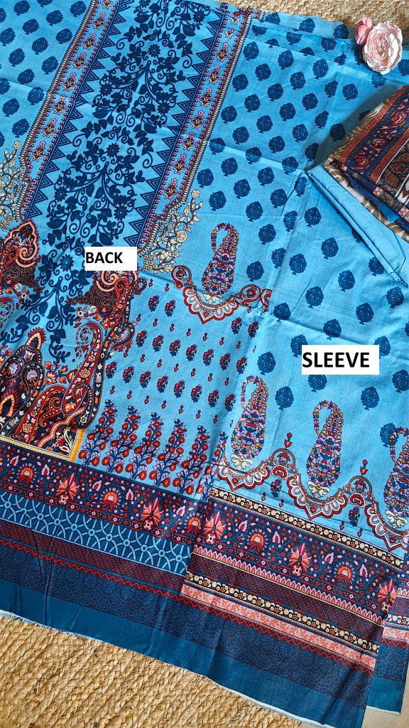 Blue Cotton Printed Dress material