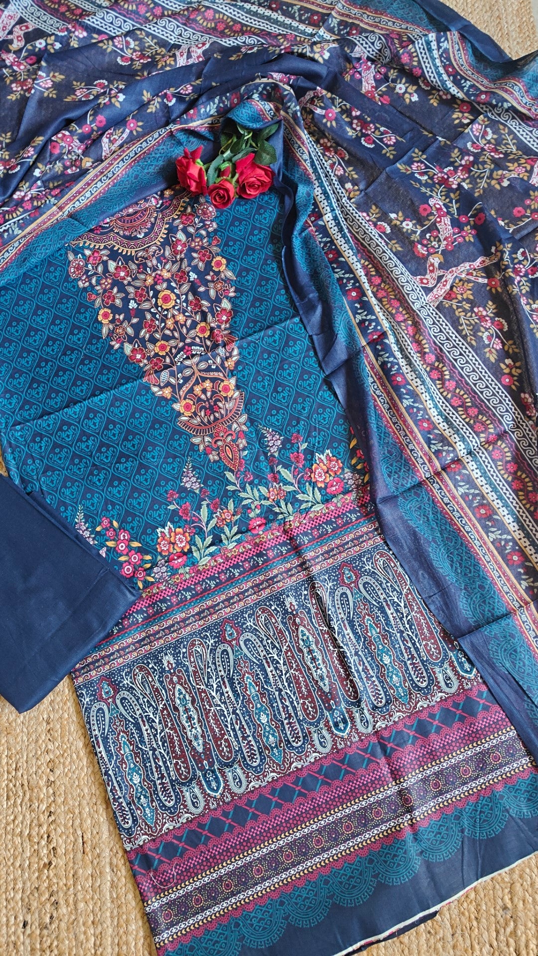 Printed Cotton Blue Dress Material