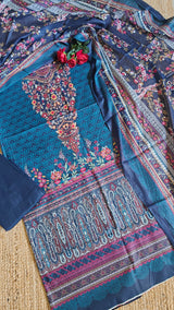 Printed Cotton Blue Dress Material