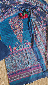 Printed Cotton Blue Dress Material