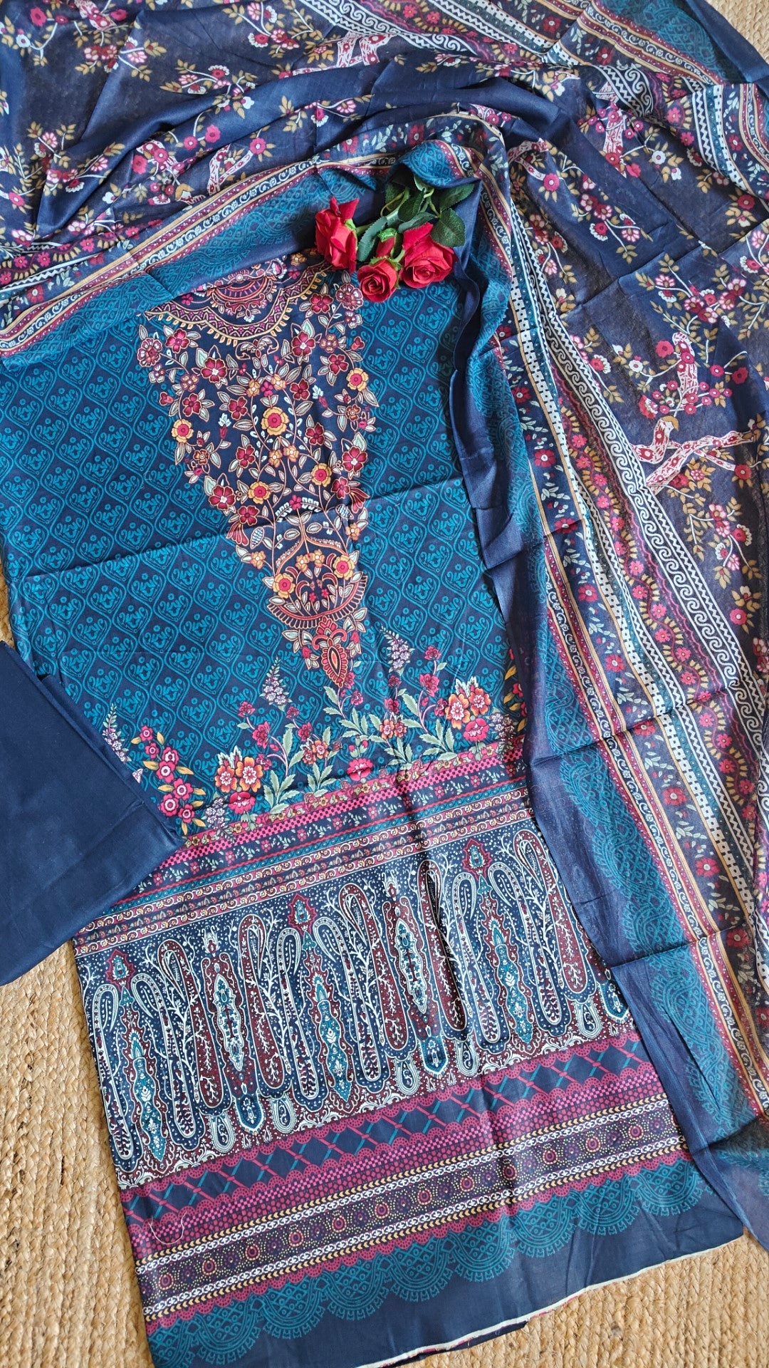 Printed Cotton Blue Dress Material