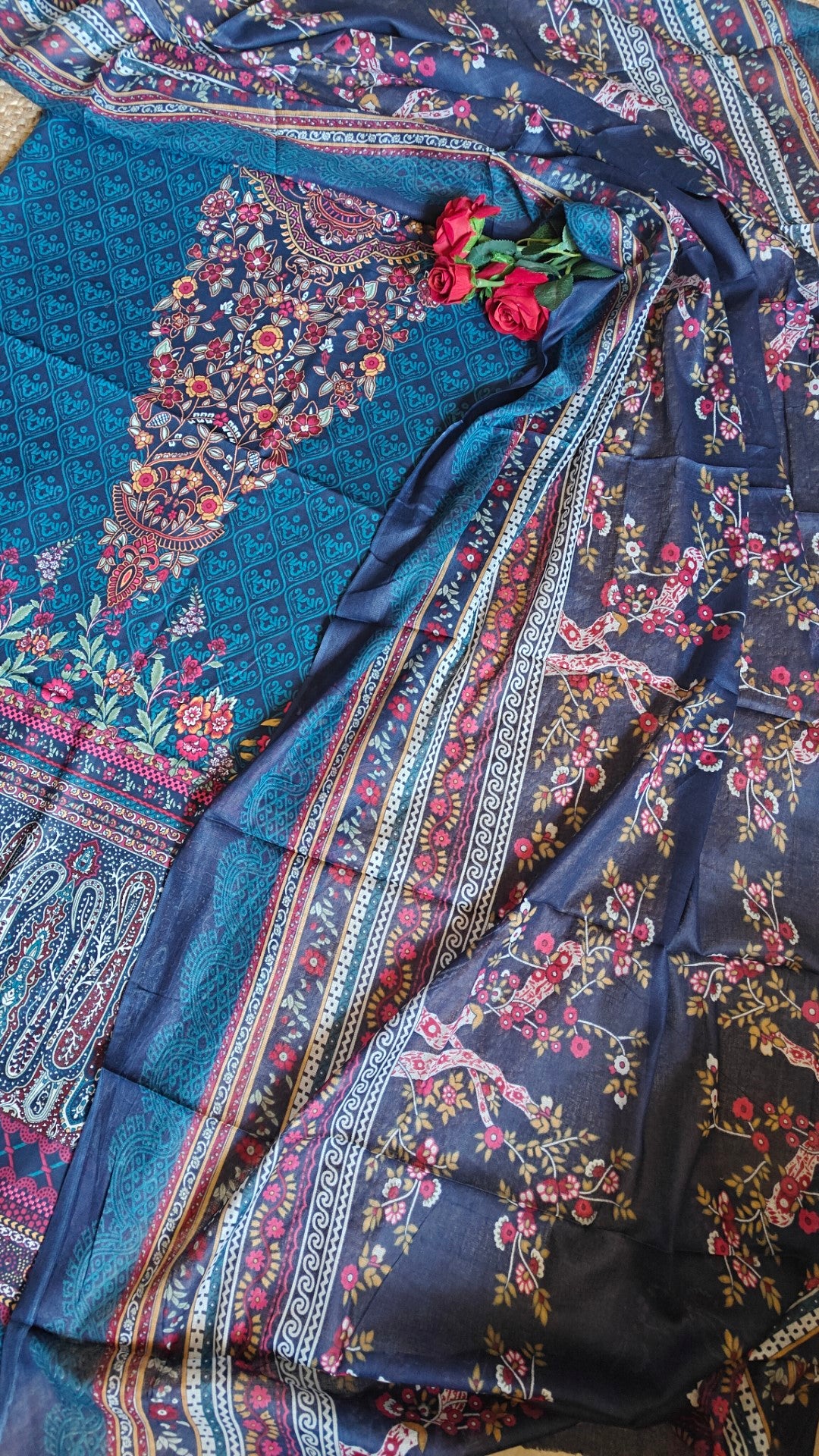 Printed Cotton Blue Dress Material