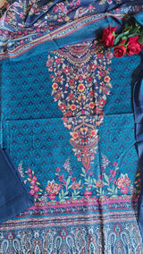 Printed Cotton Blue Dress Material