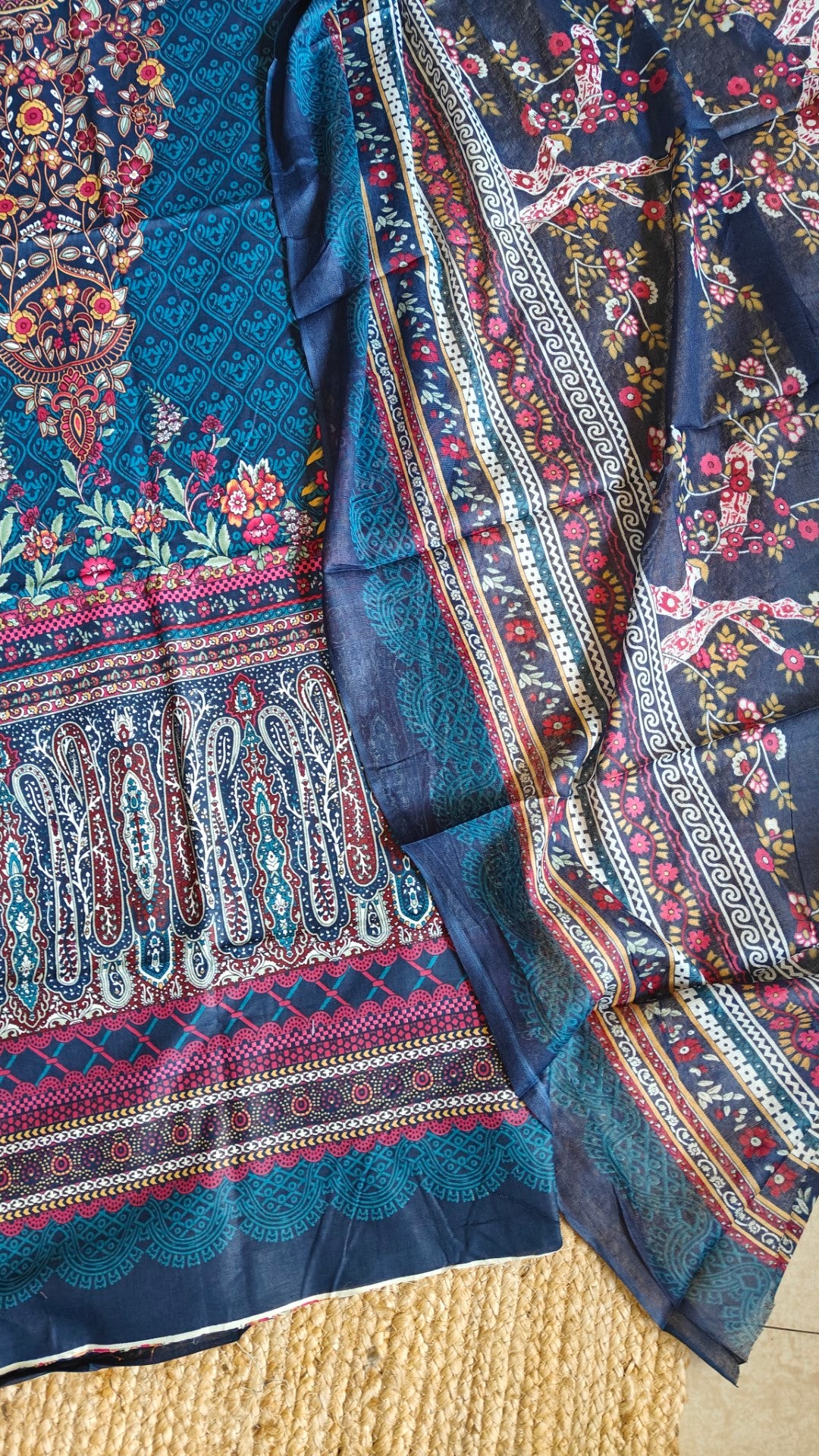 Printed Cotton Blue Dress Material