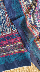 Printed Cotton Blue Dress Material