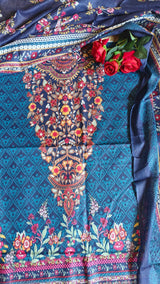 Printed Cotton Blue Dress Material