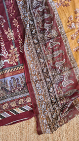Maroon Mustard Cotton Printed Dress material.