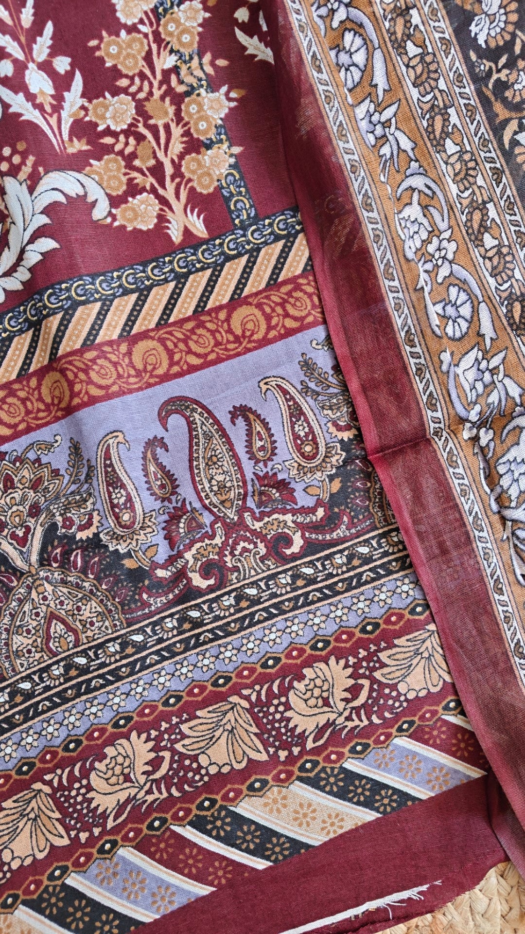 Maroon Mustard Cotton Printed Dress material.