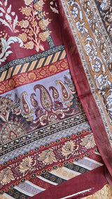 Maroon Mustard Cotton Printed Dress material.