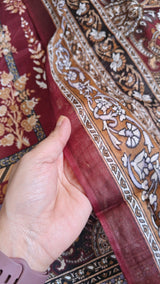 Maroon Mustard Cotton Printed Dress material.