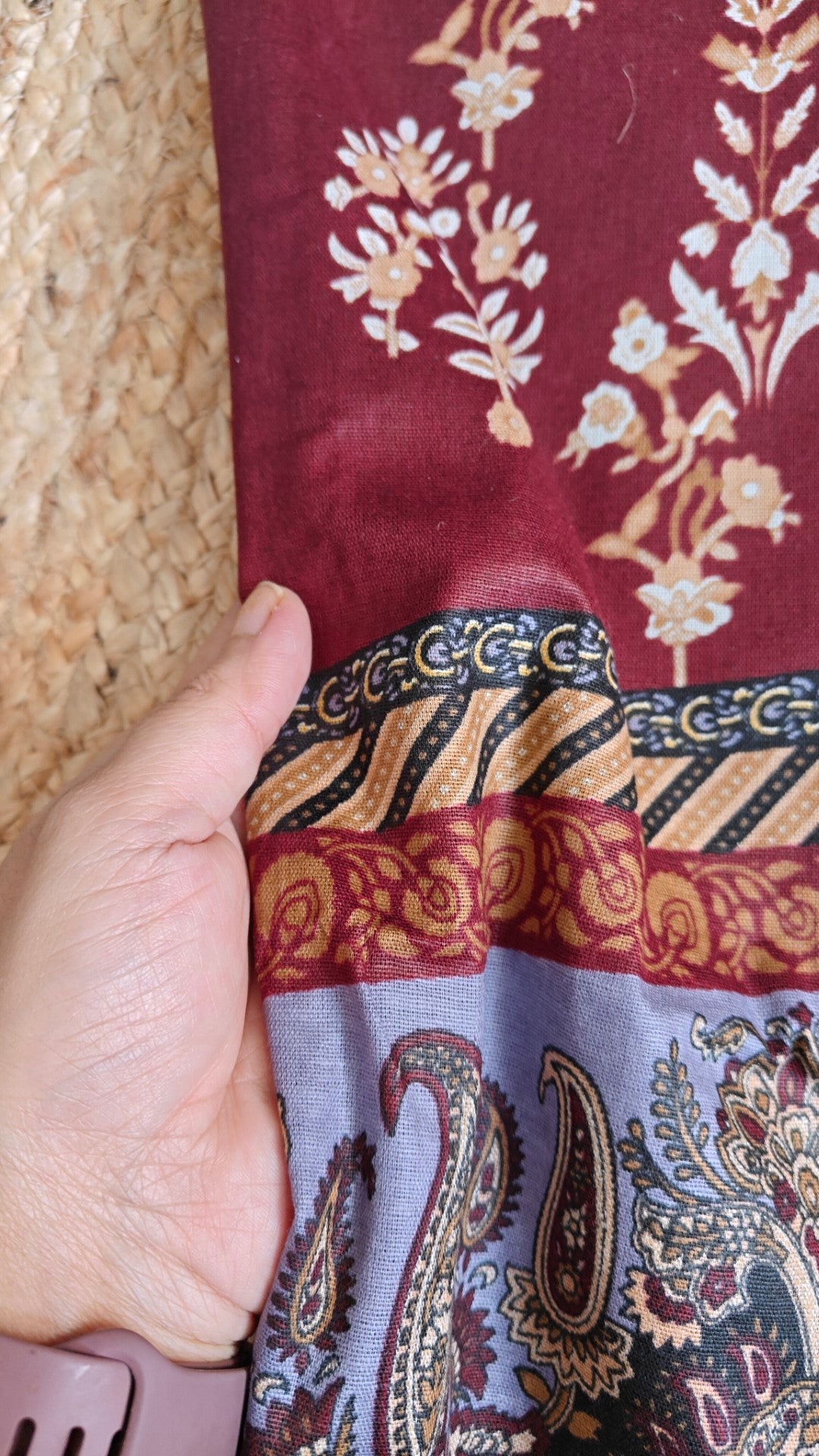 Maroon Mustard Cotton Printed Dress material.