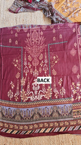 Maroon Mustard Cotton Printed Dress material.