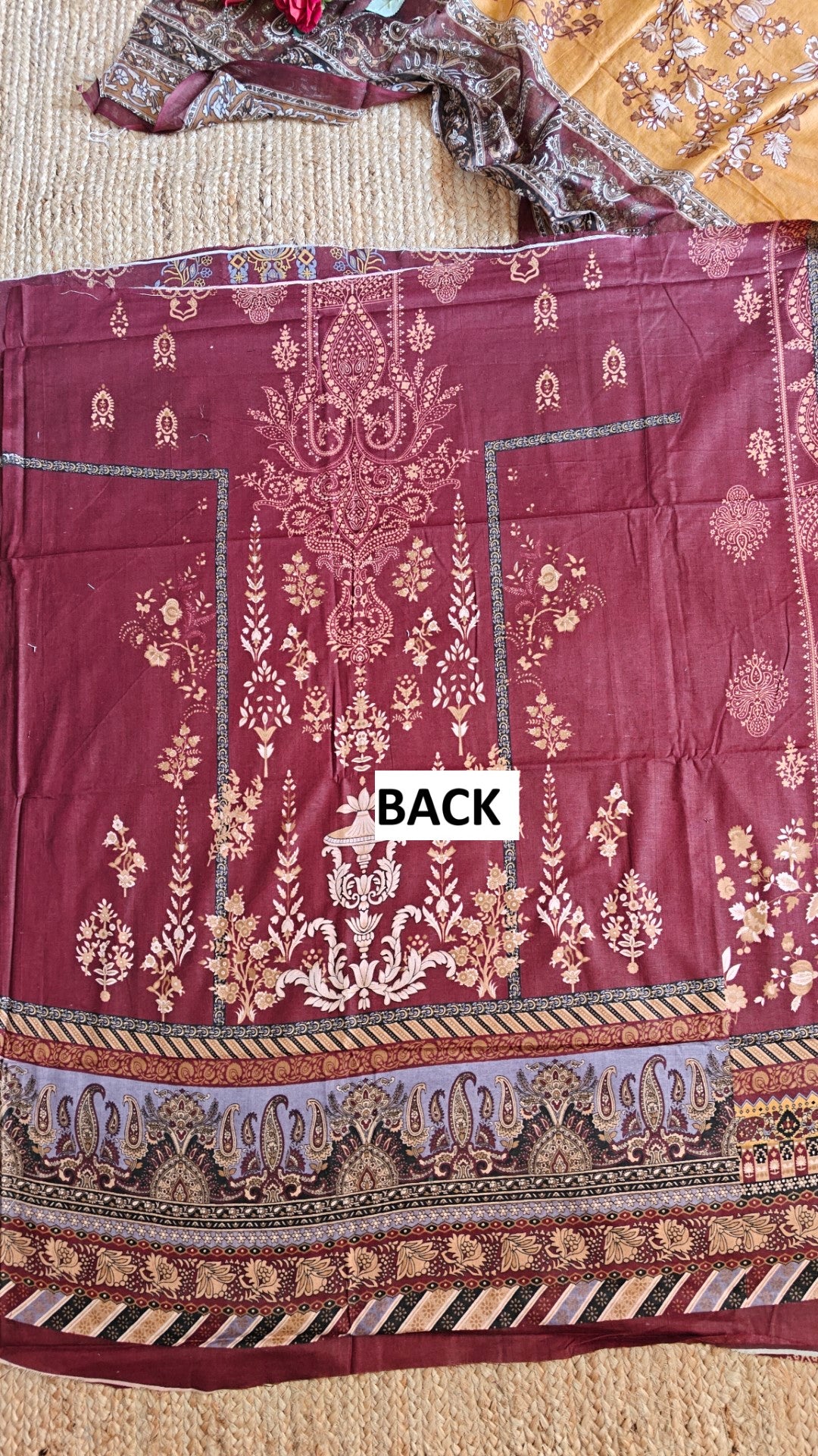 Maroon Mustard Cotton Printed Dress material.