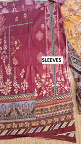 Maroon Mustard Cotton Printed Dress material.