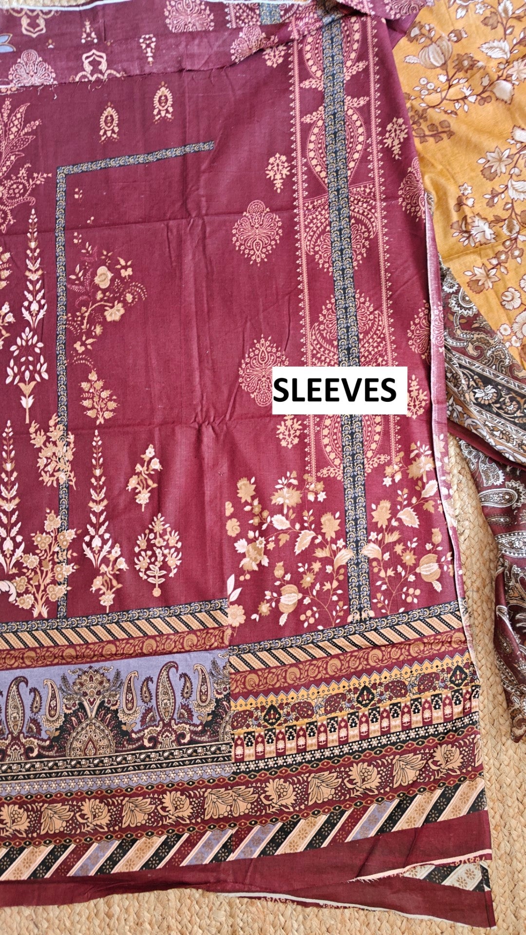 Maroon Mustard Cotton Printed Dress material.