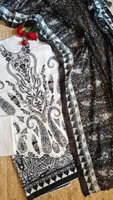 Black white Cotton Printed Dress material.