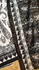 Black white Cotton Printed Dress material.