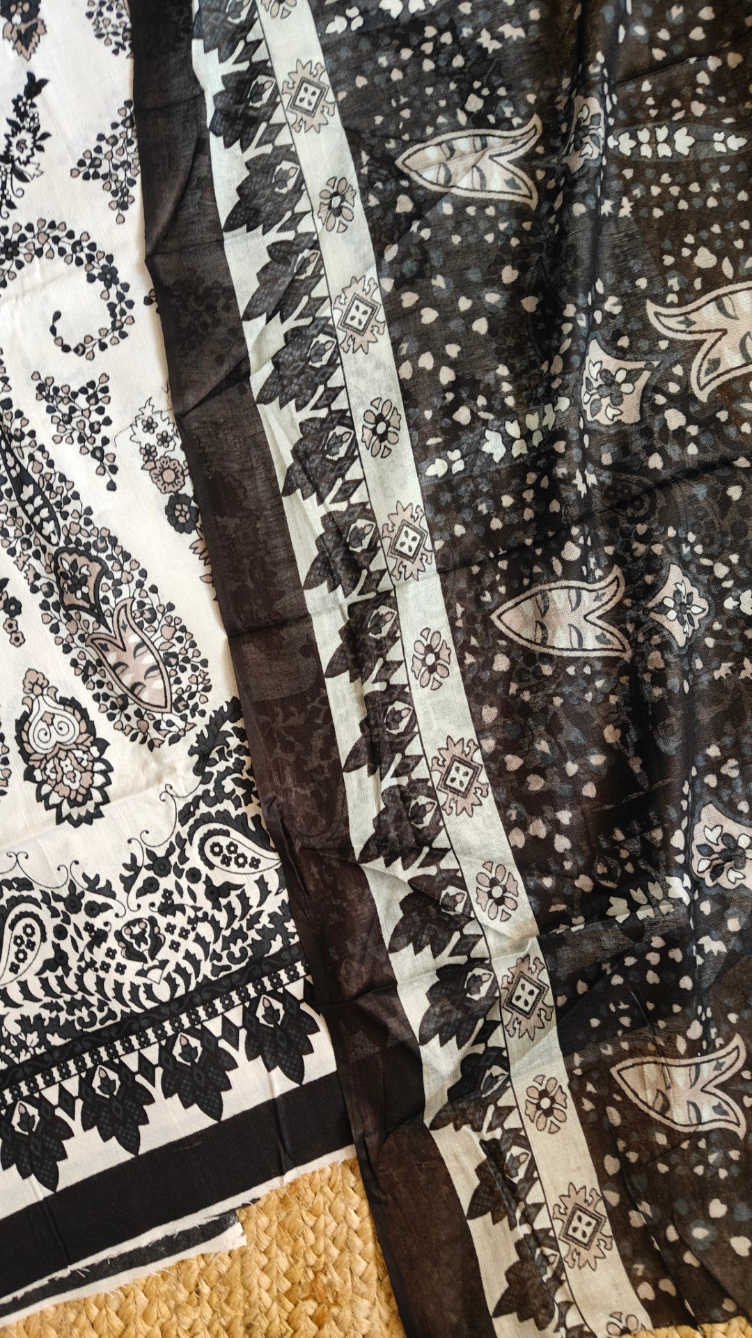 Black white Cotton Printed Dress material.