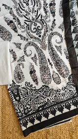 Black white Cotton Printed Dress material.
