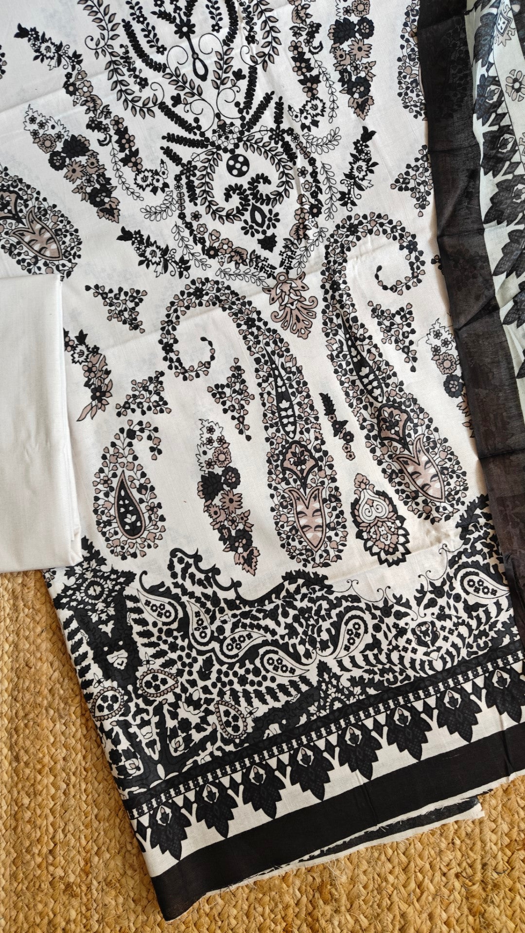 Black white Cotton Printed Dress material.