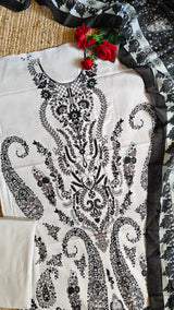 Black white Cotton Printed Dress material.