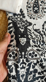Black white Cotton Printed Dress material.