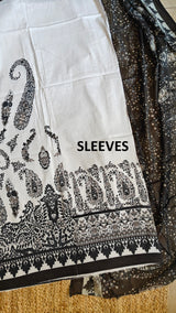 Black white Cotton Printed Dress material.