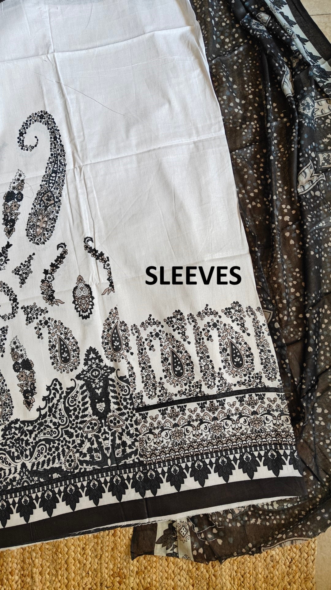 Black white Cotton Printed Dress material.
