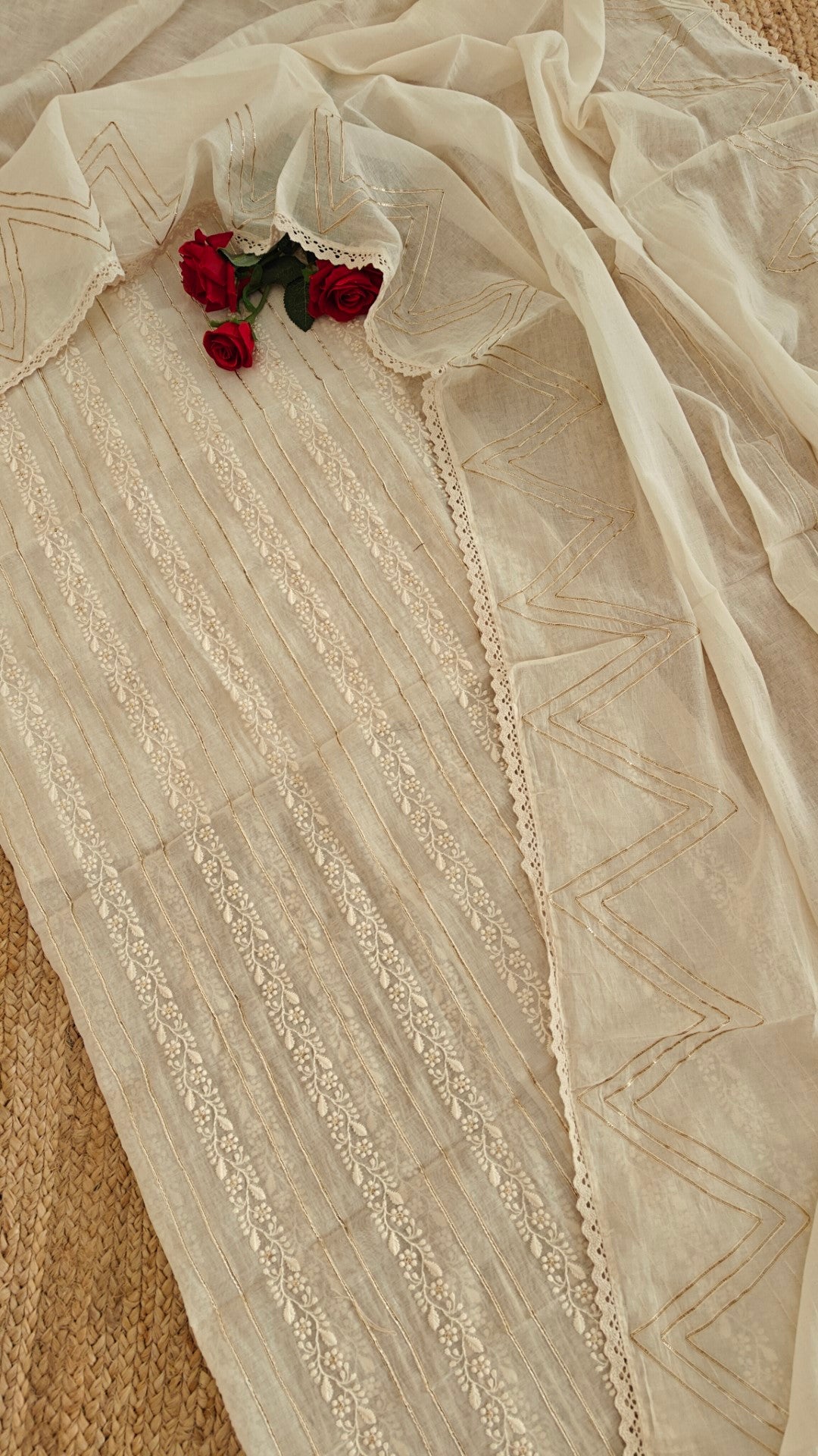 Pure Maheshwari Kurta with cotton gotta embroidery dupatta dress material