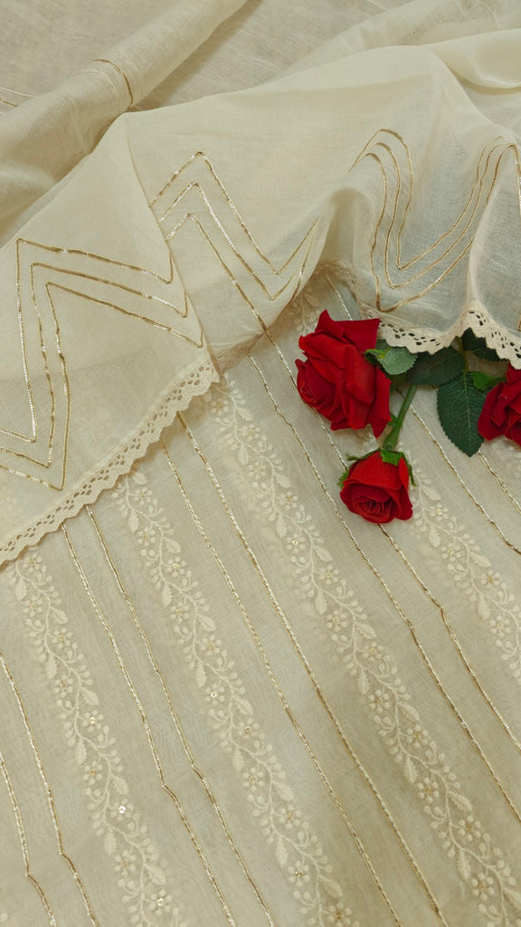 Pure Maheshwari Kurta with cotton gotta embroidery dupatta dress material